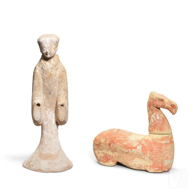 漢 陶立像及陶馬 | A PAINTED POTTERY STANDING FIGURE AND A PAINTED POTTERY MODEL OF A HORSE